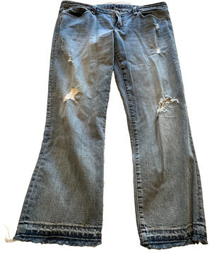 Gap 1969 Womens Jeans Real Straight Size 33 Distressed Raw Hem Pants 33 x 26.5